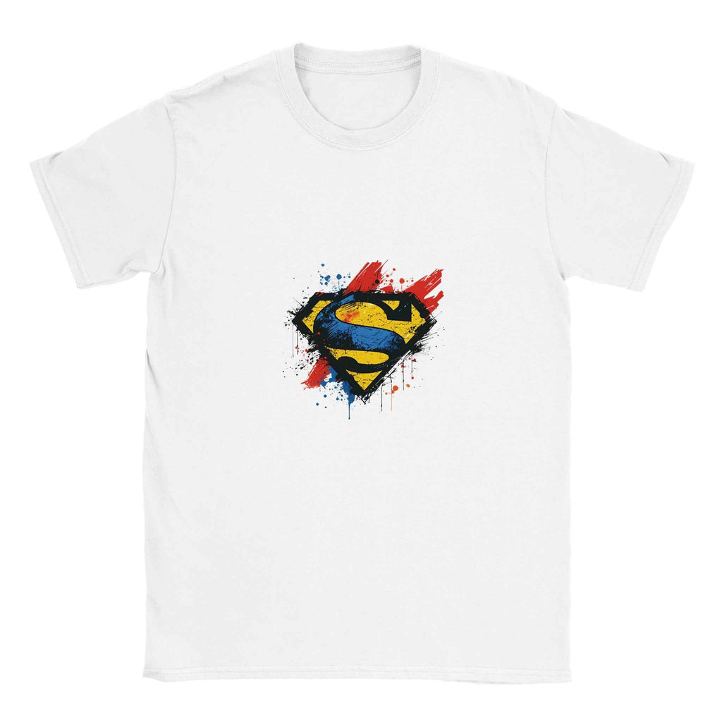 Abstract Splatter Superman Emblem T-Shirt – Heroic Comic-Inspired Graphic Tee in Vibrant Colors