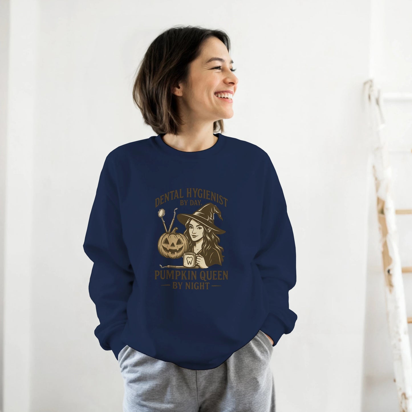 Dental Hygienist Halloween Sweatshirt – Pumpkin Queen By Night Pullover - F4 Custom Prints