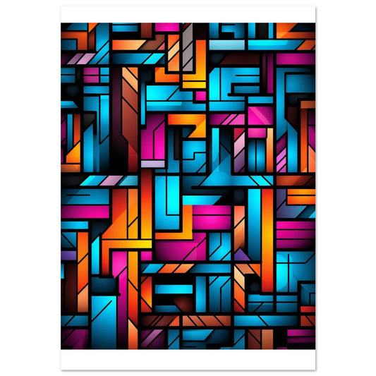 “Urban Grid” Poster – Dynamic Geometric Wall Art in Neon Hues (Multiple Sizes Available)