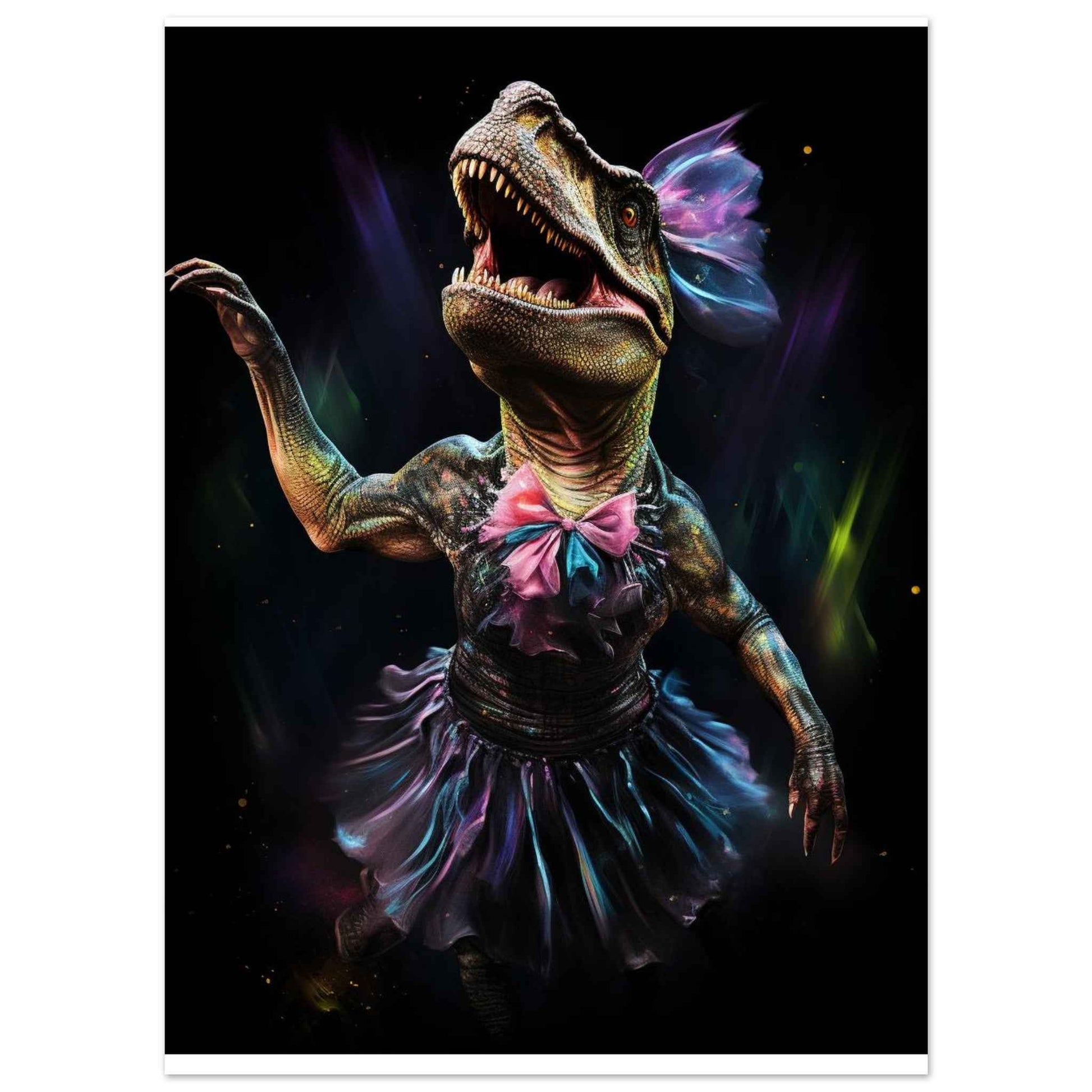 “Prima Raptor” Poster – Whimsical Dinosaur Ballerina Wall Art (Multiple Sizes Available)