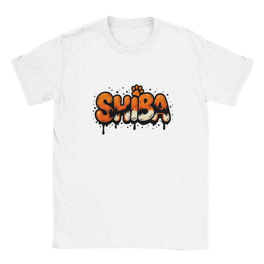 SHIBA INU T-Shirt – Playful Fox & Paw Print Graffiti