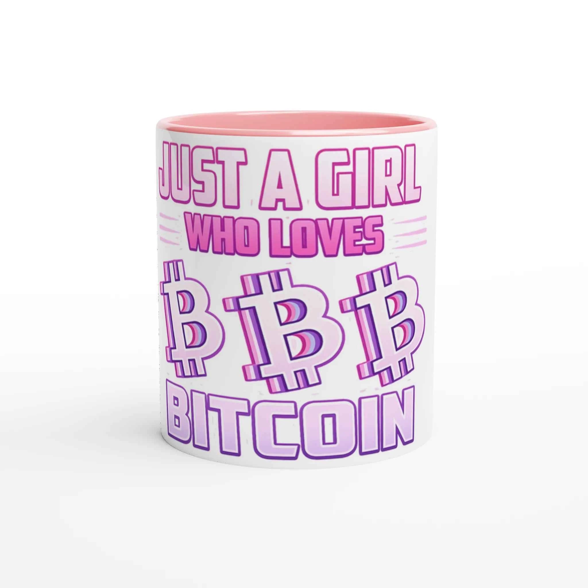 Bitcoin 11oz Coffee Mug with Color Inside – Just a Girl Who Loves Bitcoin Retro Design