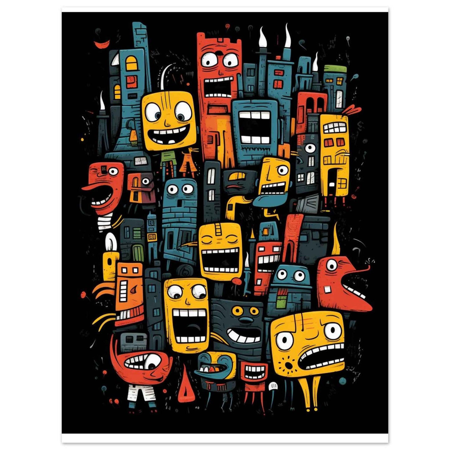 "City of Smiles" Poster – Playful Doodle Art Wall Decor (Multiple Sizes Available)