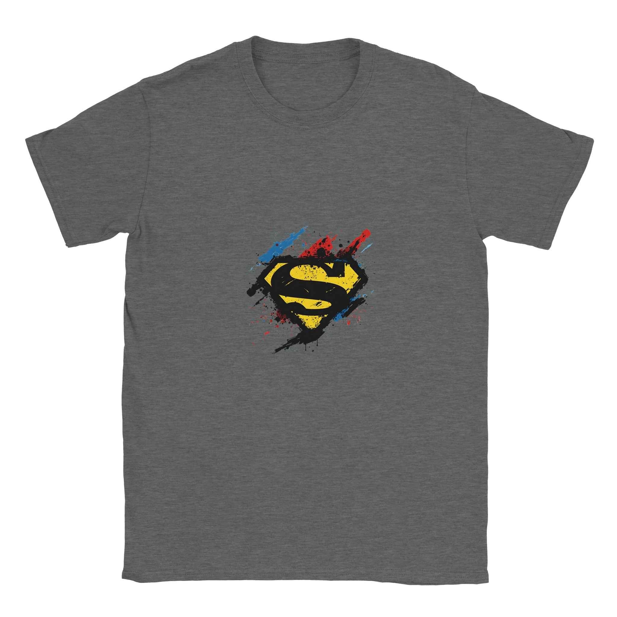 Superman Splatter Shield T-Shirt – Heroic Comic-Inspired Graphic Tee in Multiple Colors