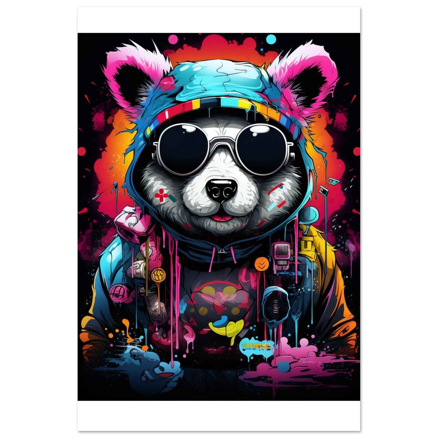 "Neon Raccoon DJ" Poster – Vibrant Urban Graffiti Wall Art (Multiple Sizes Available)