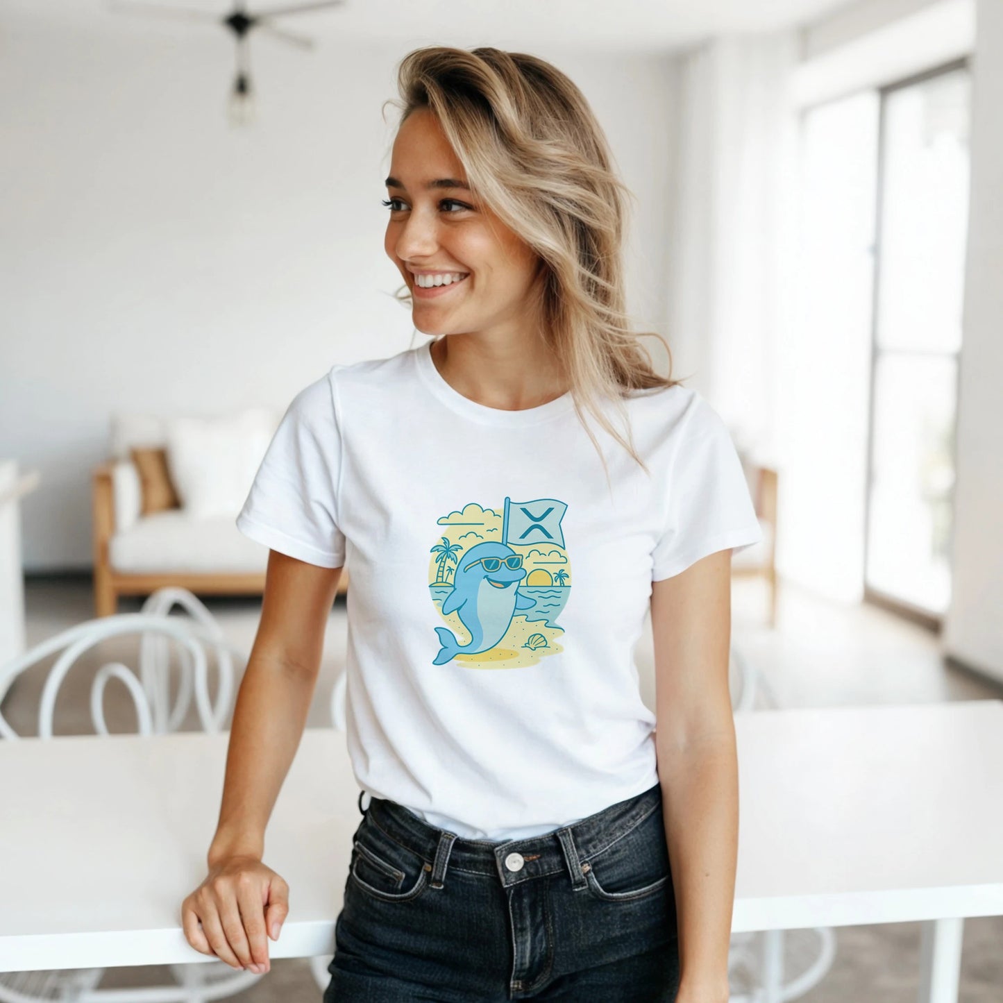 XRP Enthusiast Women's Tee – Tropical Crypto Beach Vibe - F4 Custom Prints