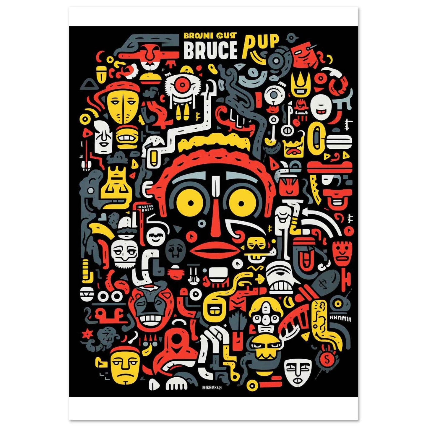 "Bruce Pup" Poster – Eclectic Cartoon Doodle Wall Art (Multiple Sizes Available)