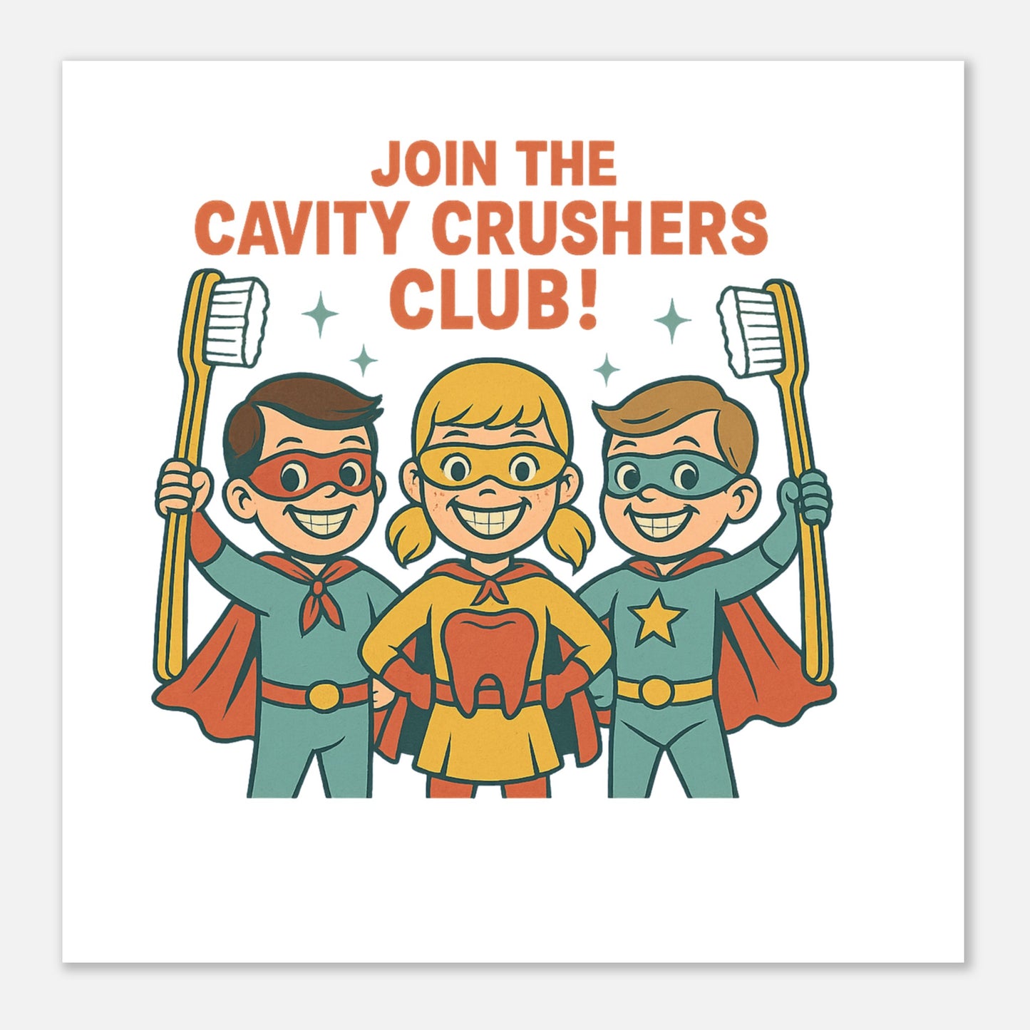 Cavity Crushers Club Poster – Dental Superhero Wall Art - F4 Custom Prints