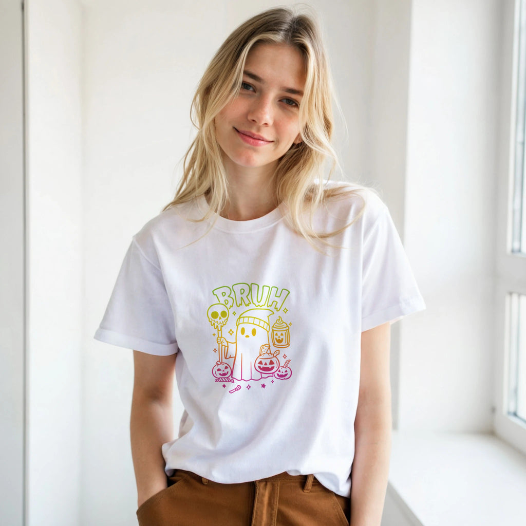 Bruh Halloween Ghost T-Shirt- Spooky Season Funny Meme Tee - F4 Custom Prints