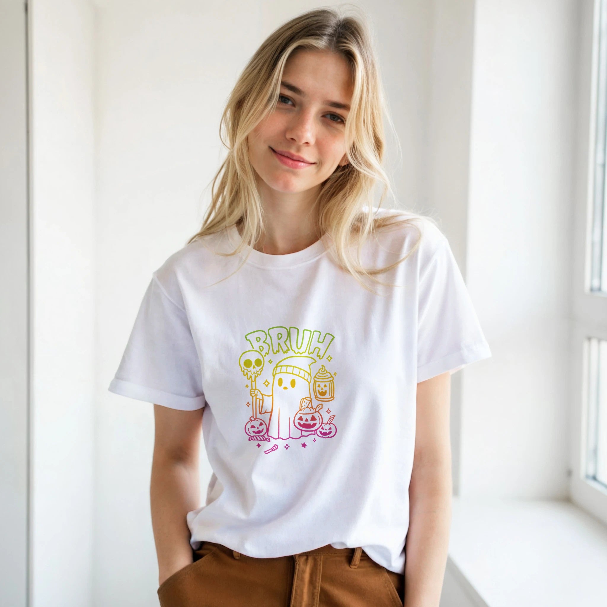 Bruh Halloween Ghost T-Shirt- Spooky Season Funny Meme Tee - F4 Custom Prints