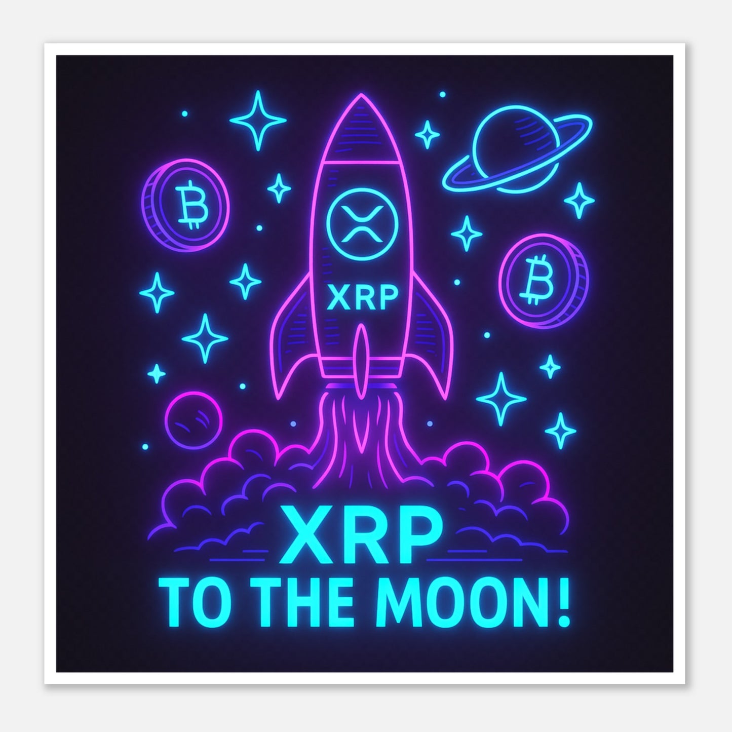 XRP To The Moon Poster – Neon Crypto Hype Wall Art - F4 Custom Prints