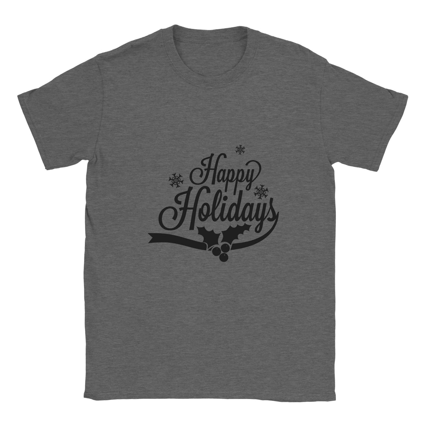 Happy Holidays Holly & Snowflakes Tee – Festive Holiday Graphic Tee in Your Choice of Colors