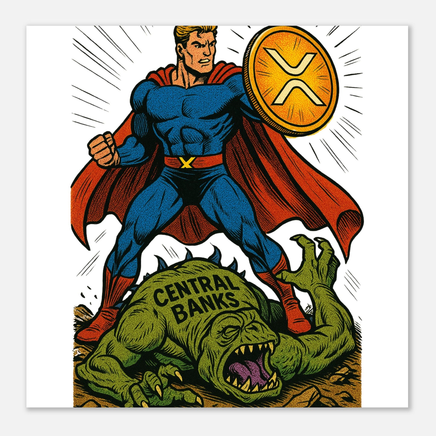 XRP Superhero Poster – Crypto Freedom Fighter Wall Art - F4 Custom Prints