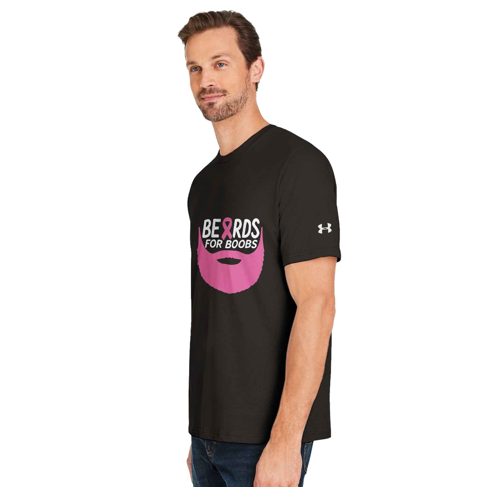 Beards for Boobs Awareness T-Shirt | Pink Ribbon Beard Tee | Breast Cancer Support Shirt