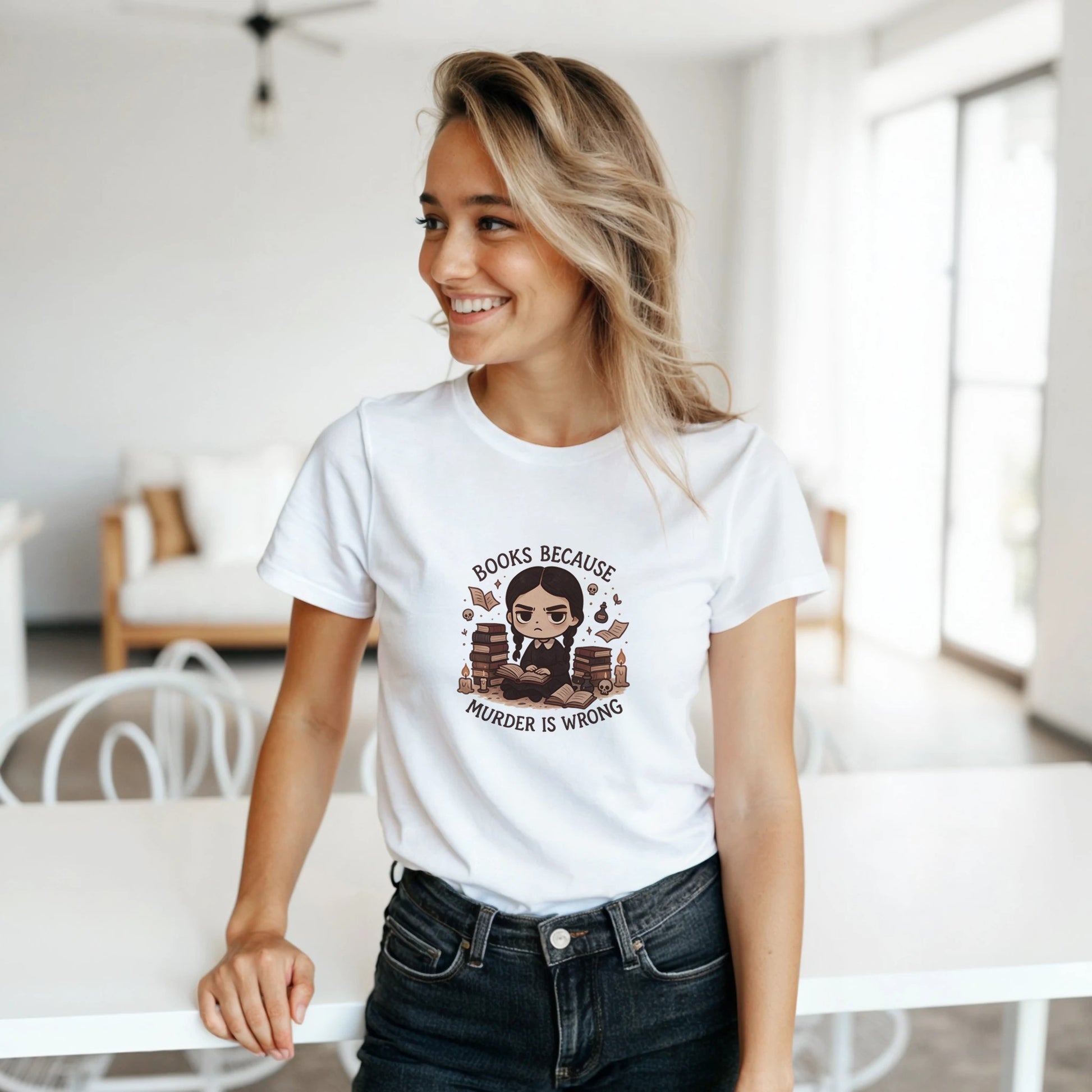 Wednesday Books Women’s T-Shirt- Goth Book Lover Tee - F4 Custom Prints