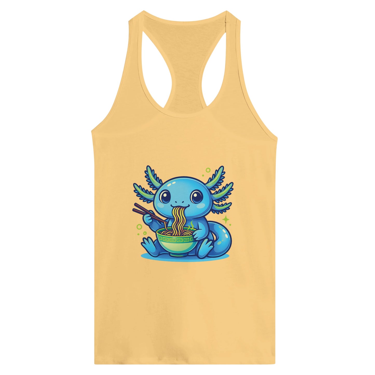 Axolotl Eating Ramen Women’s Racerback Tank – Kawaii Noodle Lover Graphic Top - F4 Custom Prints