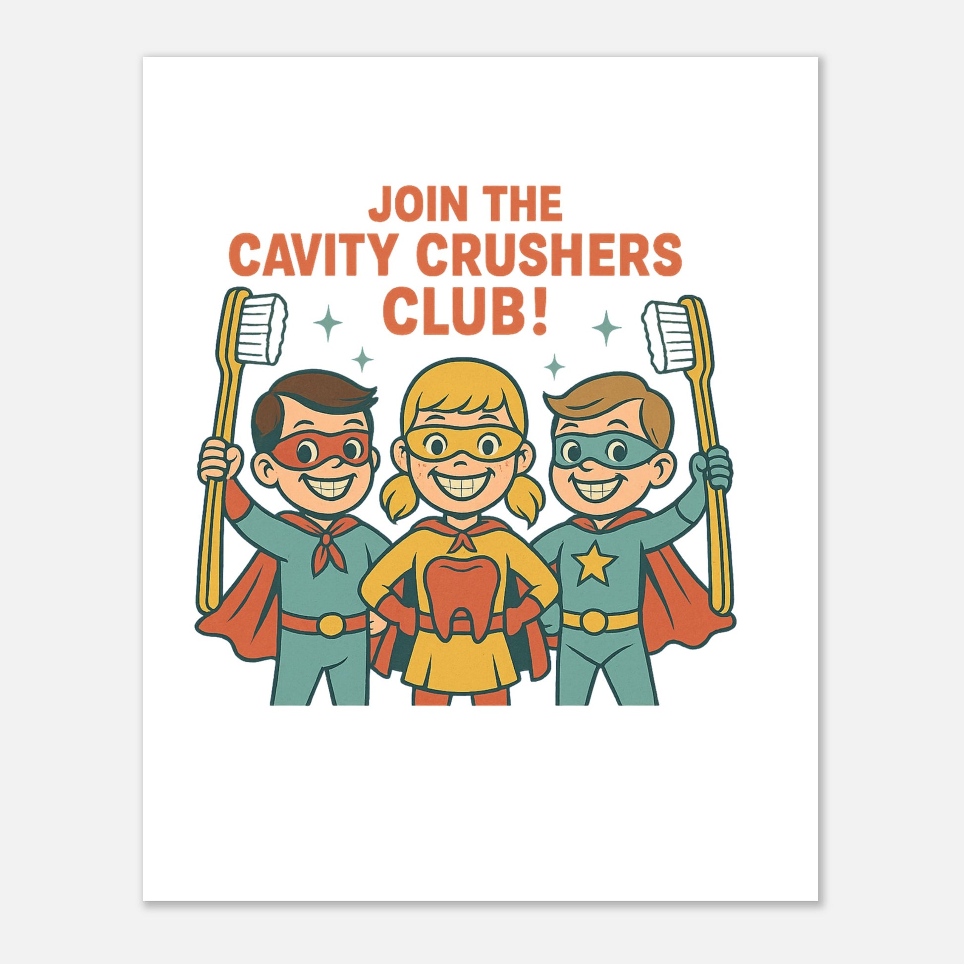 Cavity Crushers Club Poster – Dental Superhero Wall Art - F4 Custom Prints