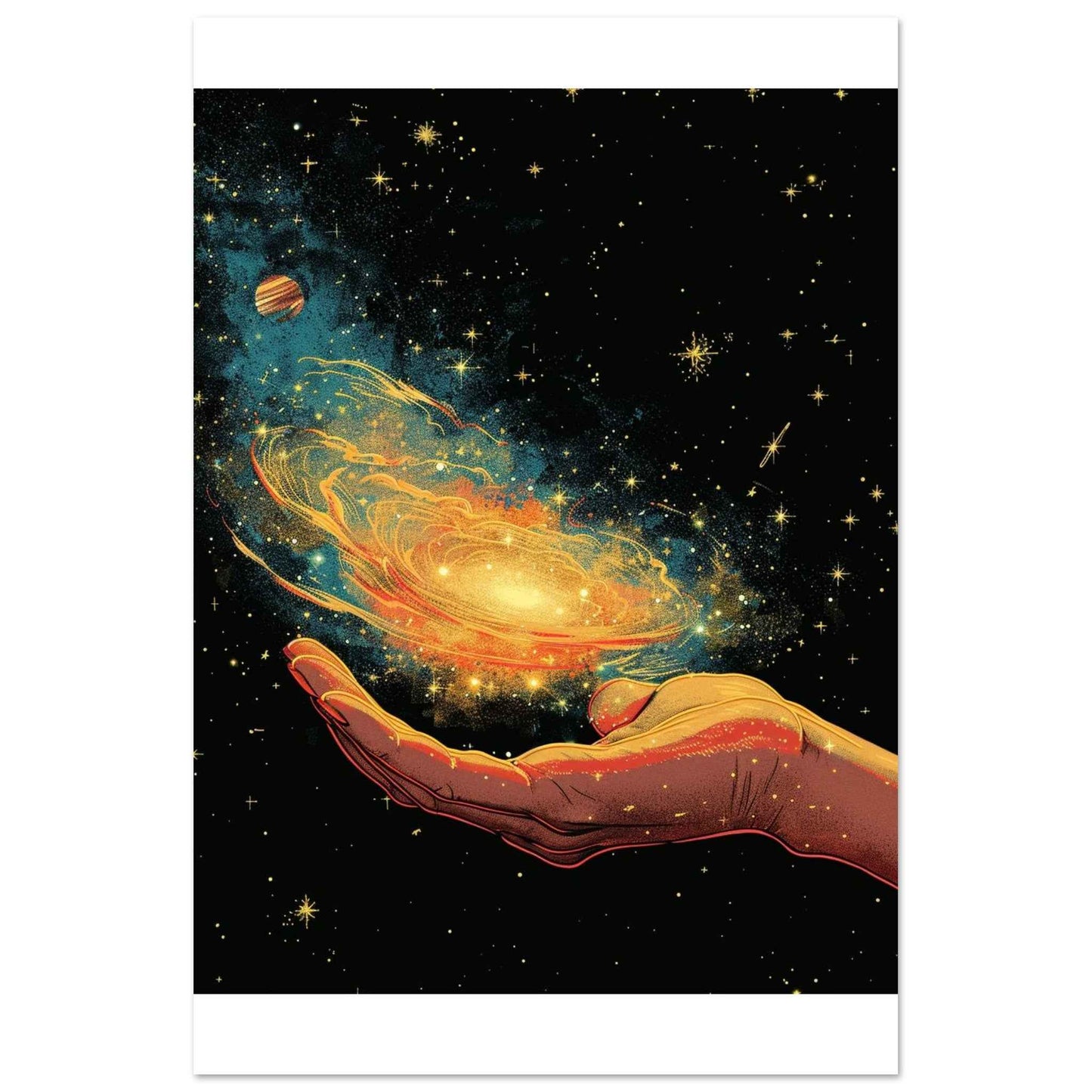 Cosmic Hand Poster – Psychedelic Galaxy Wall Art (Multiple Sizes Available)