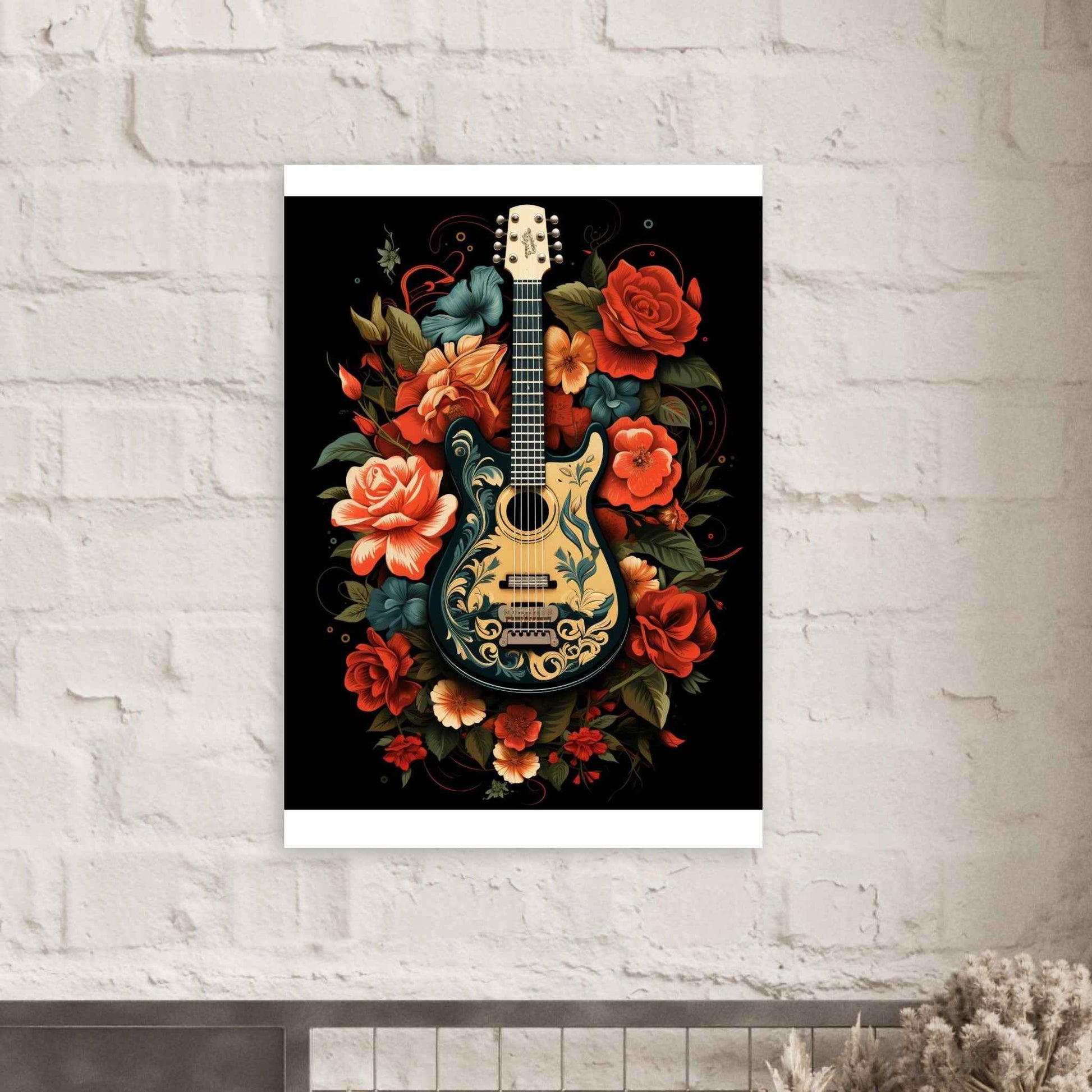 Floral Guitar Serenade Poster – Bohemian Botanical Wall Art (Multiple Sizes Available)