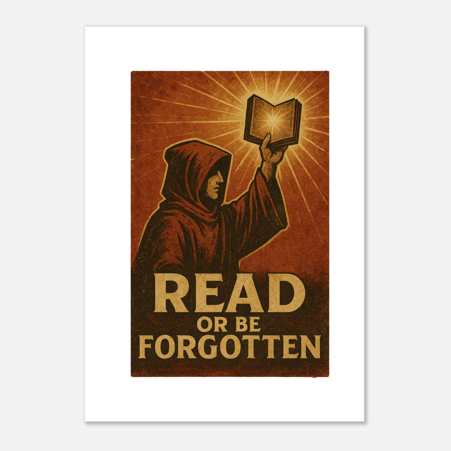 Retro Reader Art Poster – “Read or Be Forgotten” Literary Wall Print - F4 Custom Prints