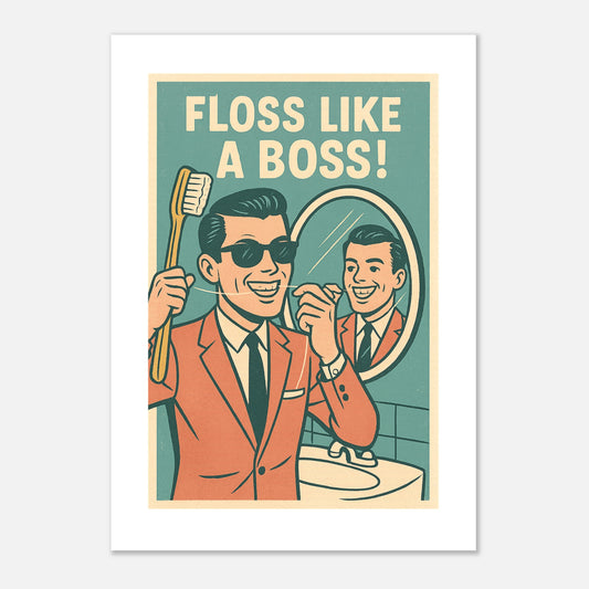 Floss Like A Boss Poster – Retro Dental Hygiene Wall Art - F4 Custom Prints