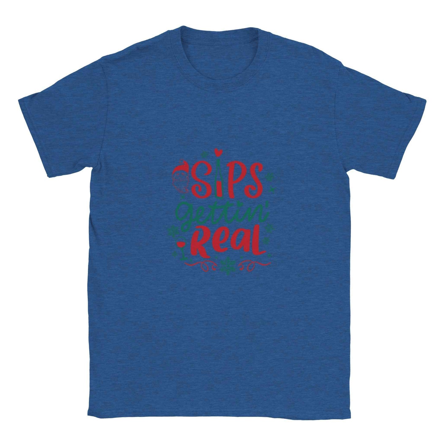"Sips Gettin' Real" Christmas Shirt – Festive Holiday Graphic Tee with Santa & Wine Design