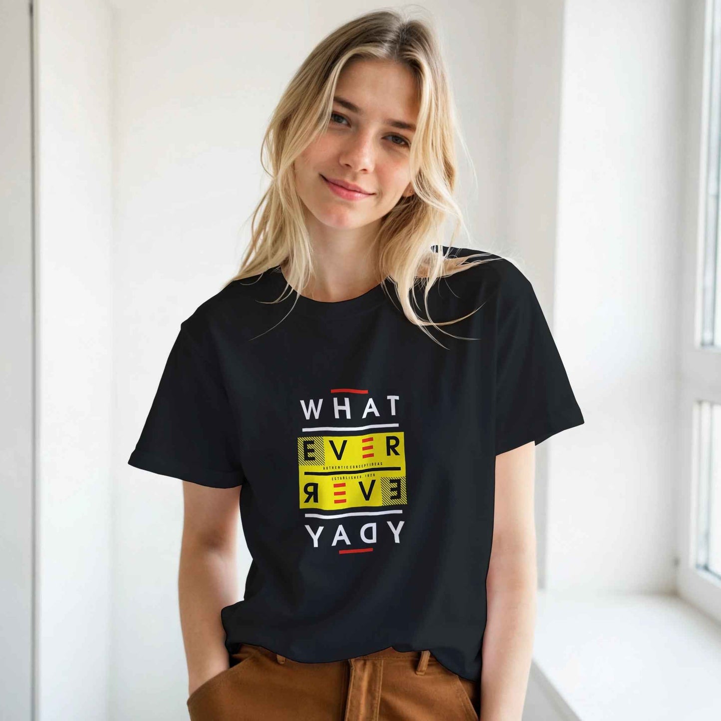 Whatever Everyday Graphic Tee – Retro Bold Black & Yellow Style for Everyday Wear