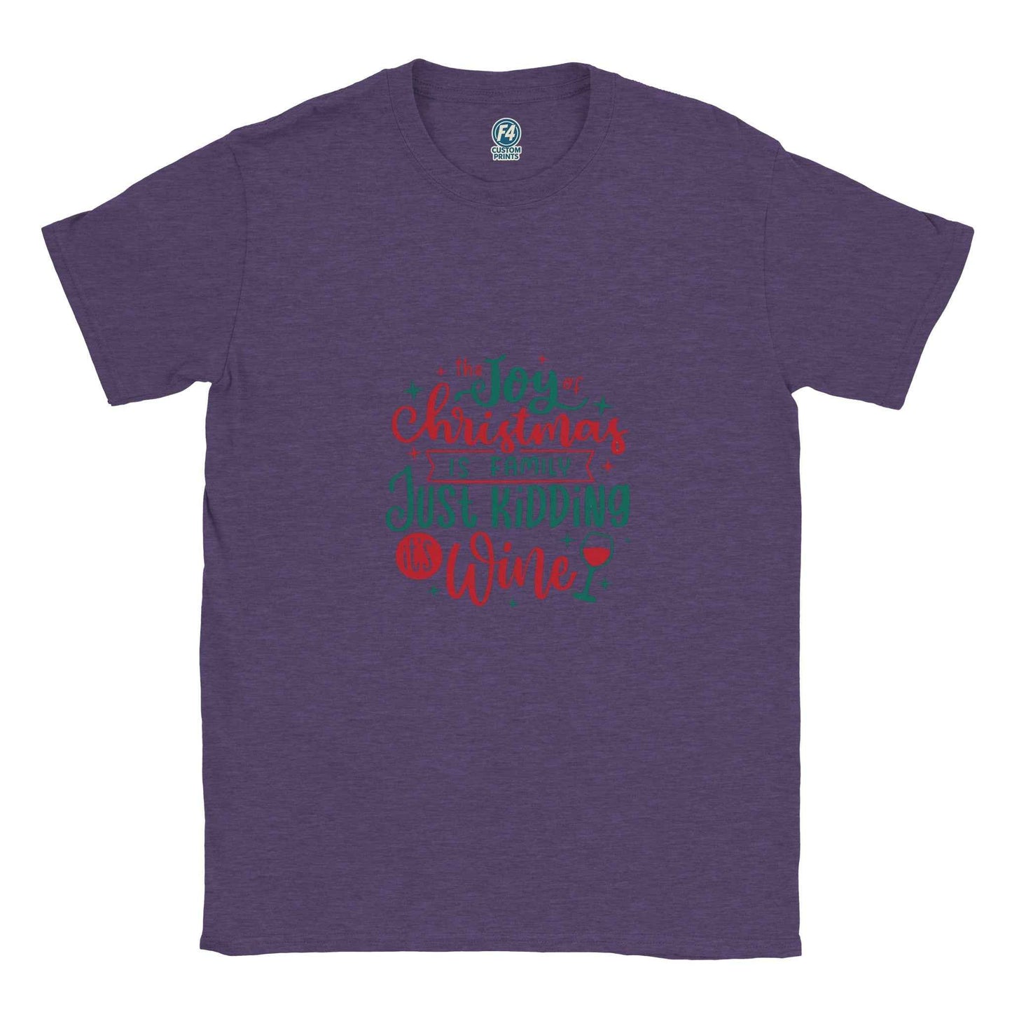 The Joy of Christmas is Wine – Funny Holiday Graphic Tee in Your Choice of Festive Hues