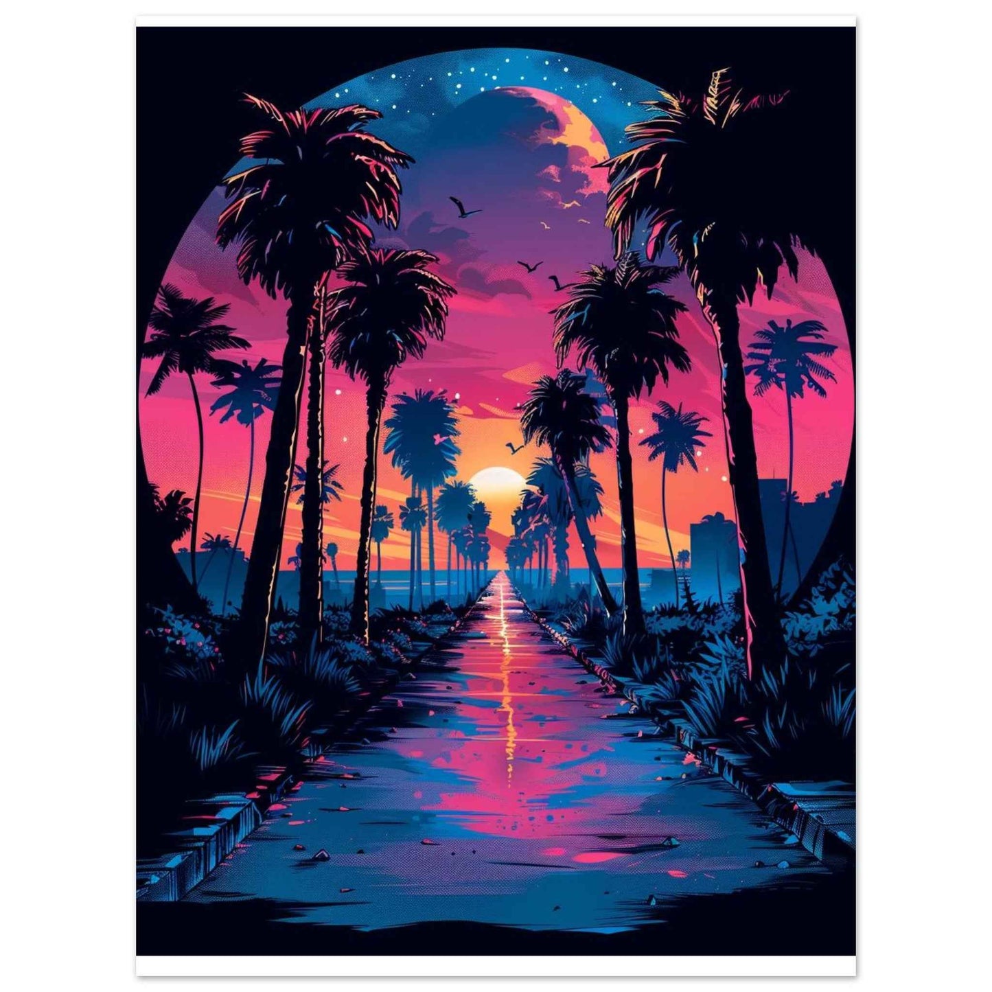 Palm Paradise Sunset Poster – Vibrant Synthwave Wall Art (Multiple Sizes Available)