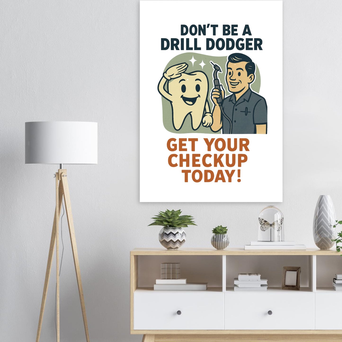 Don’t Be a Drill Dodger Poster – Retro Dental Health Wall Art - F4 Custom Prints
