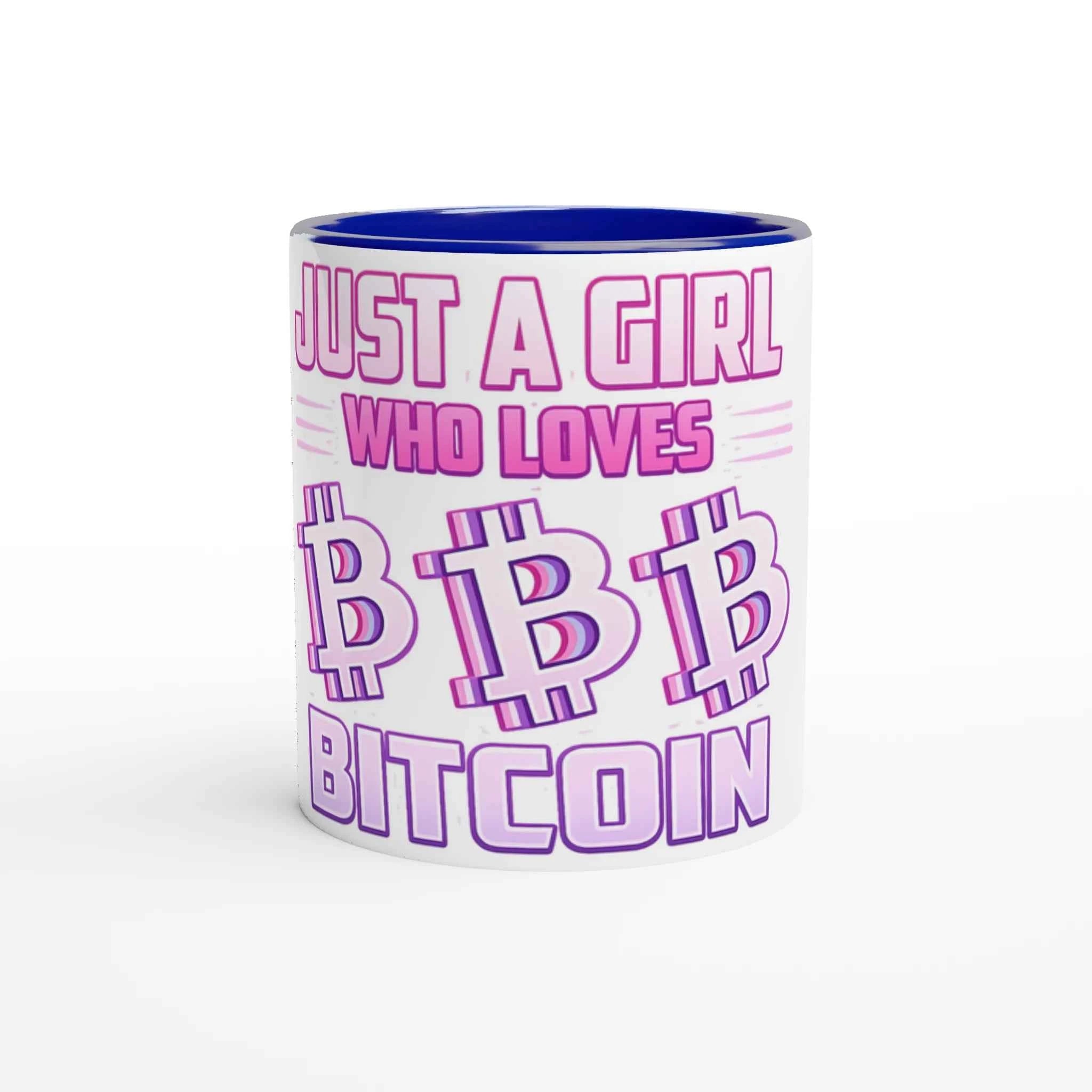 Bitcoin 11oz Coffee Mug with Color Inside – Just a Girl Who Loves Bitcoin Retro Design