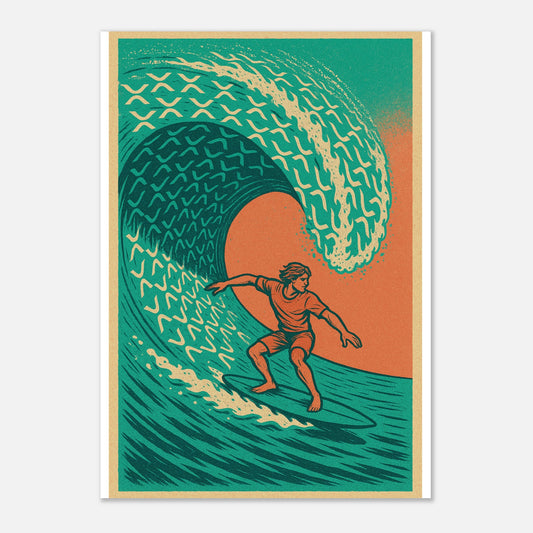 XRP Wave Poster – Retro Surf Crypto Wall Art - F4 Custom Prints