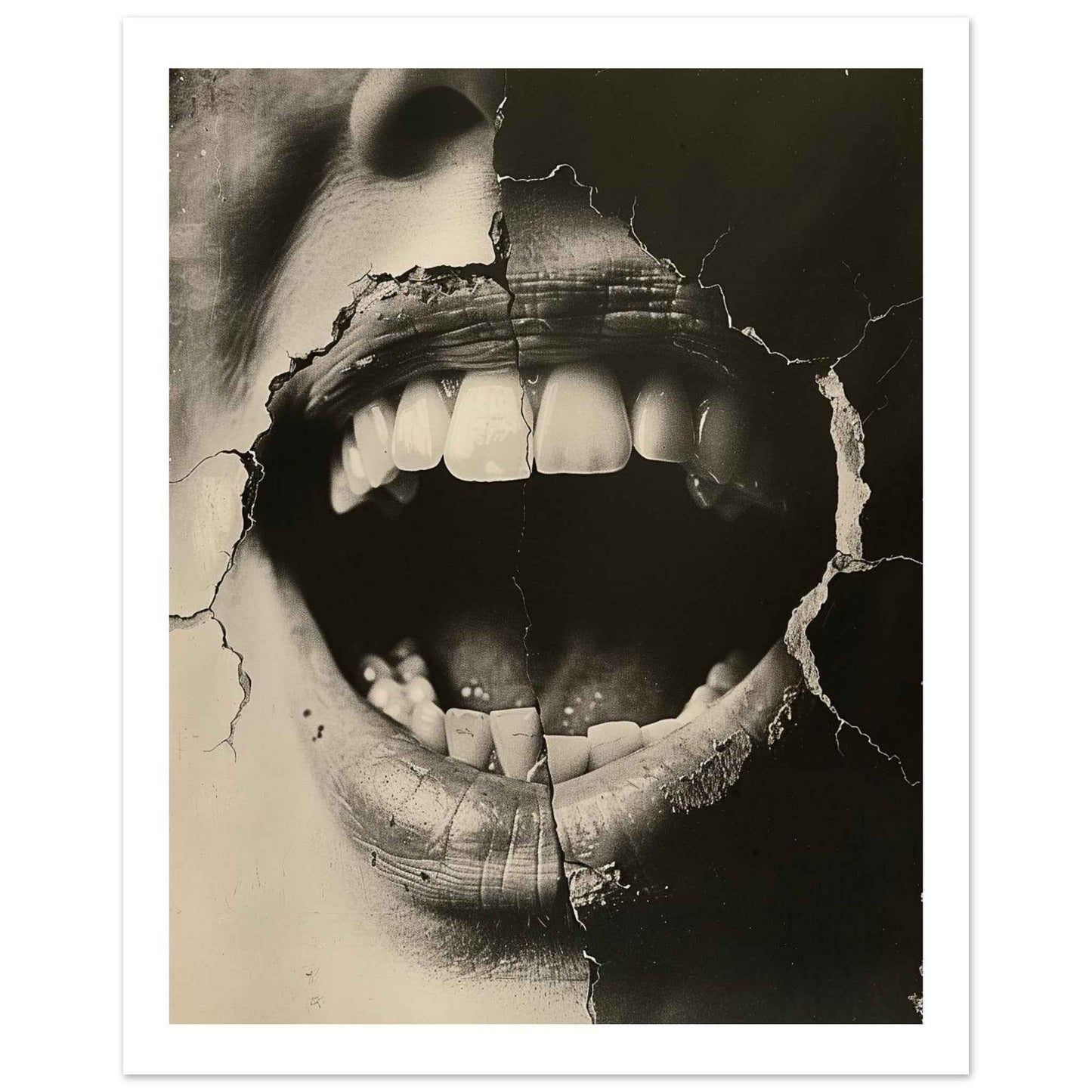 "Shattered Scream" Poster – Evocative Monochrome Wall Art (Multiple Sizes Available)