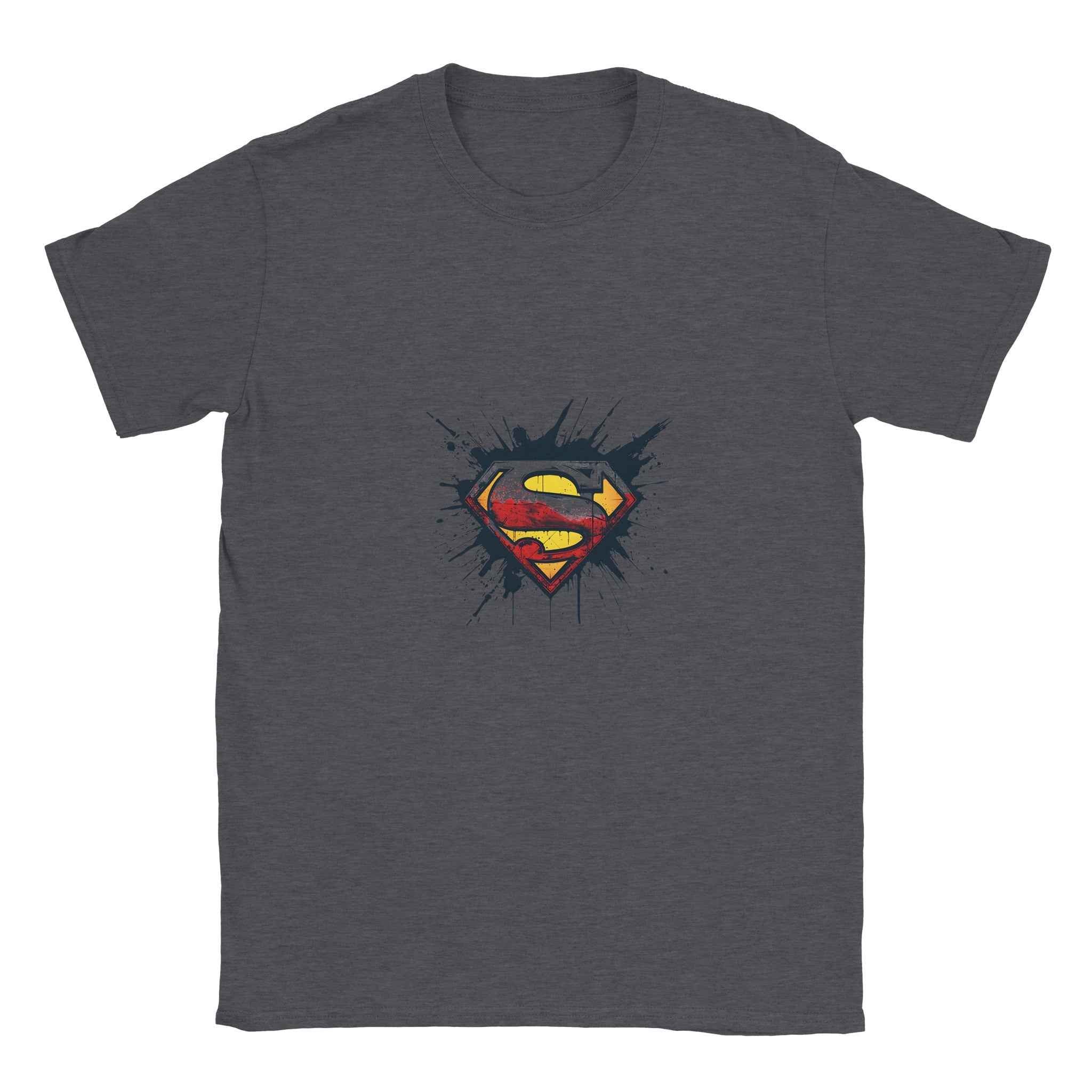 Distressed Superman Shield T-Shirt – Heroic Comic-Inspired Graphic Tee in Your Choice of Ten Bold Hues