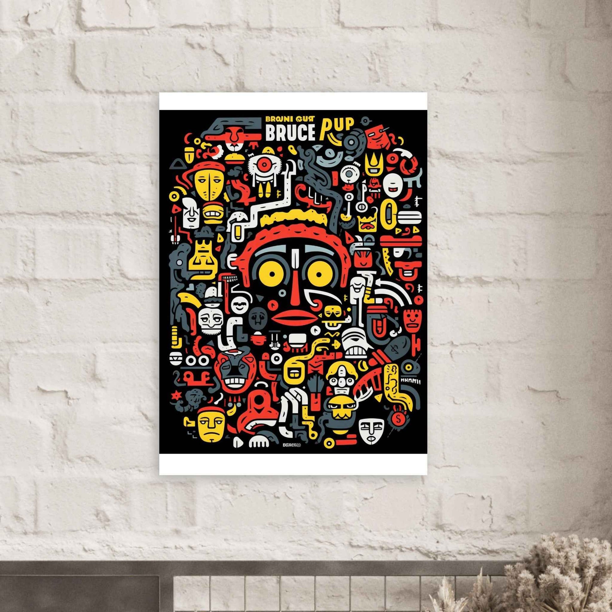 "Bruce Pup" Poster – Eclectic Cartoon Doodle Wall Art (Multiple Sizes Available)