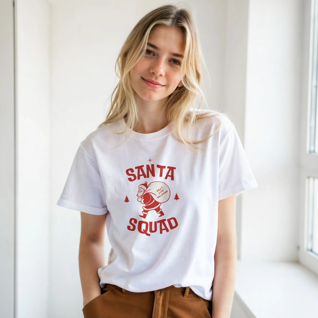 Santa Squad T-Shirt – Don’t Stop Believing Holiday Tee - F4 Custom Prints