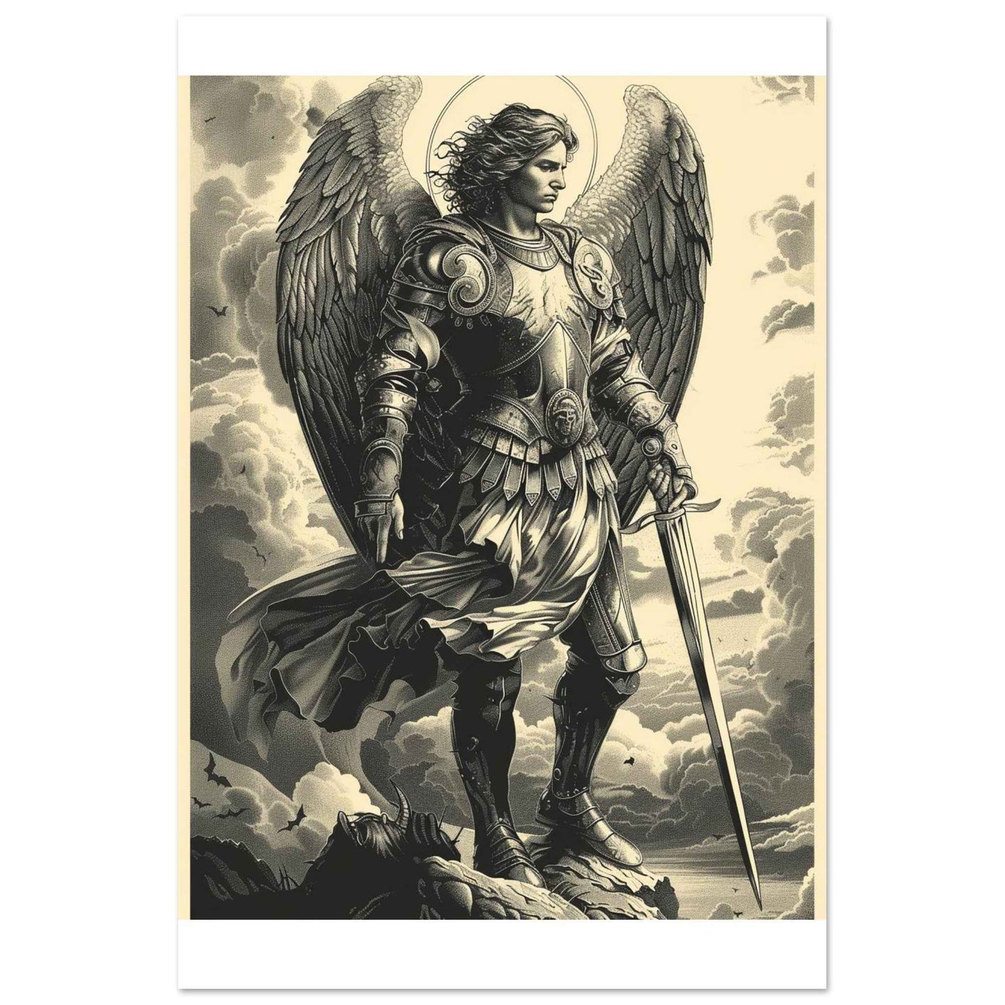 "Archangel Michael" Poster – Divine Warrior Line Art Print (Multiple Sizes Available)