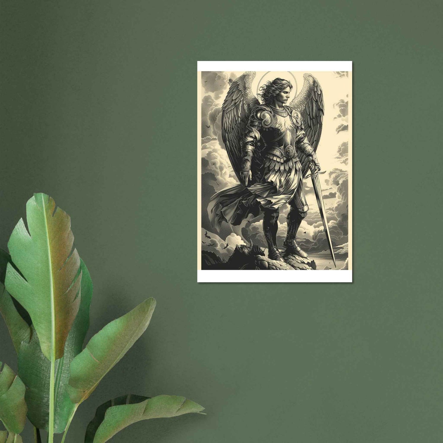 "Archangel Michael" Poster – Divine Warrior Line Art Print (Multiple Sizes Available)