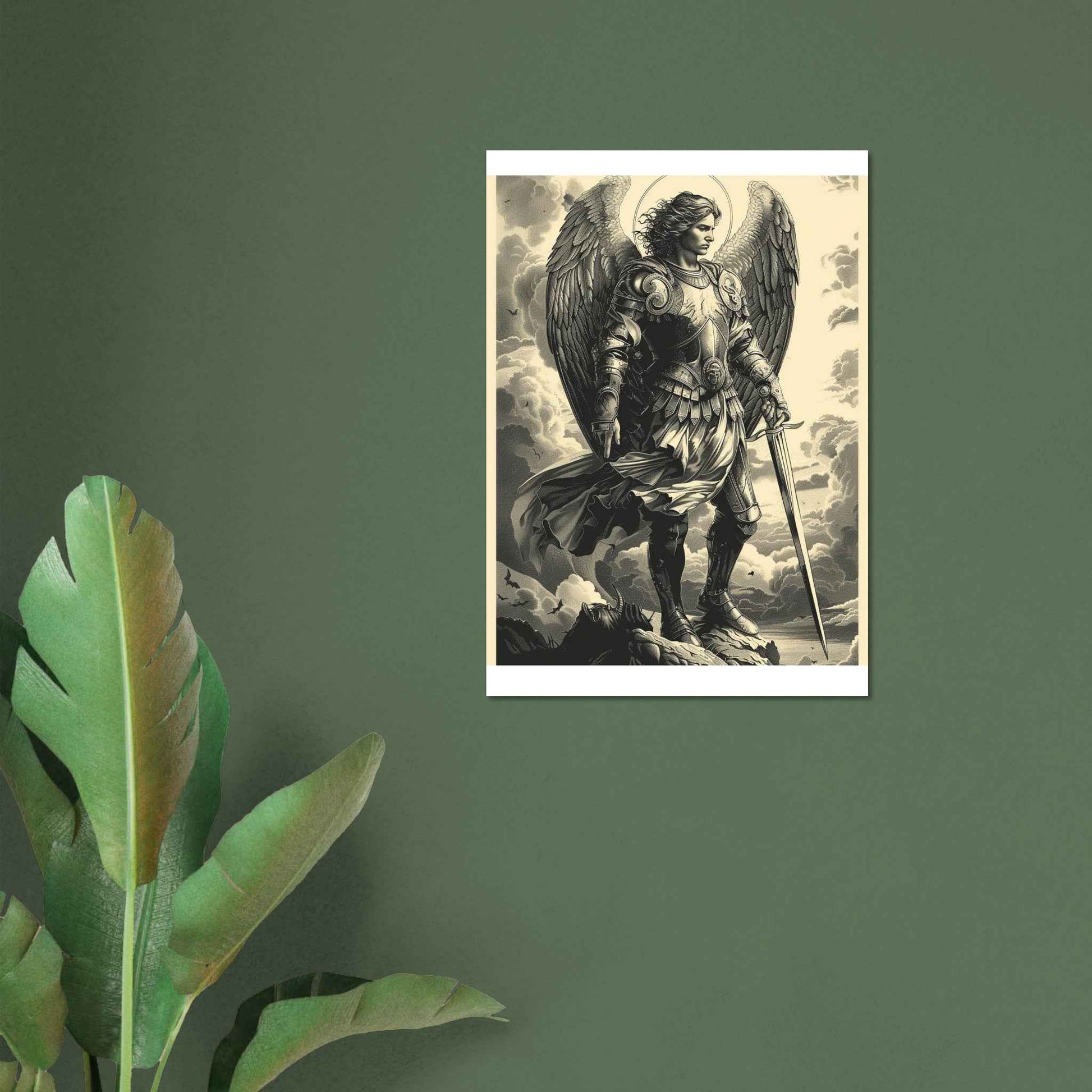 "Archangel Michael" Poster – Divine Warrior Line Art Print (Multiple Sizes Available)