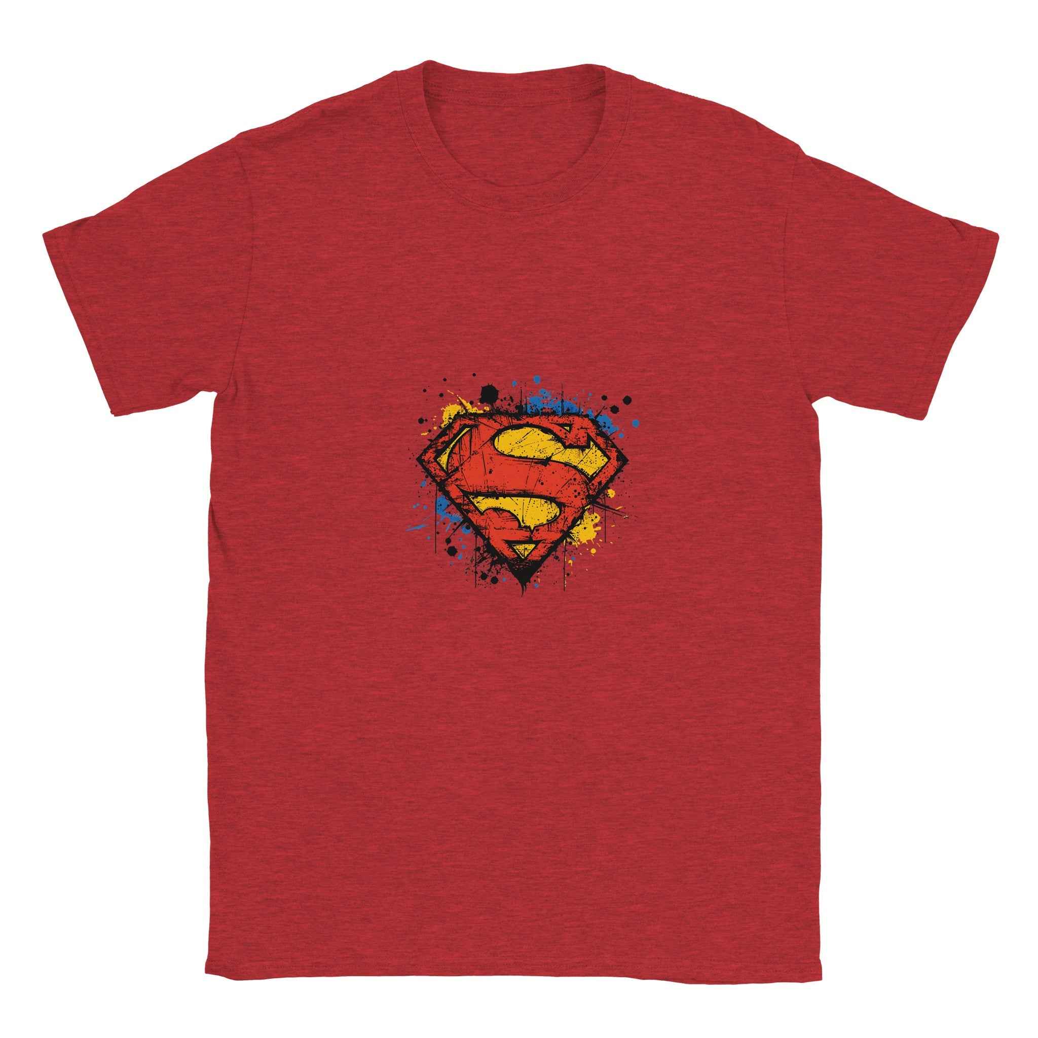 Superman Splatter Shield T-Shirt – Heroic Comic-Inspired Graphic Tee in Multiple Colors