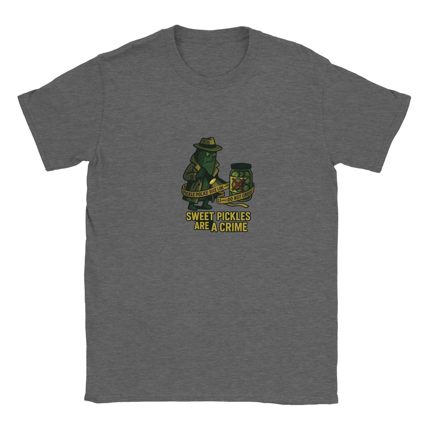 ‘Sweet Pickles Are A Crime’ Pickle T-Shirt – Detective-Style Brine Sleuth Graphic