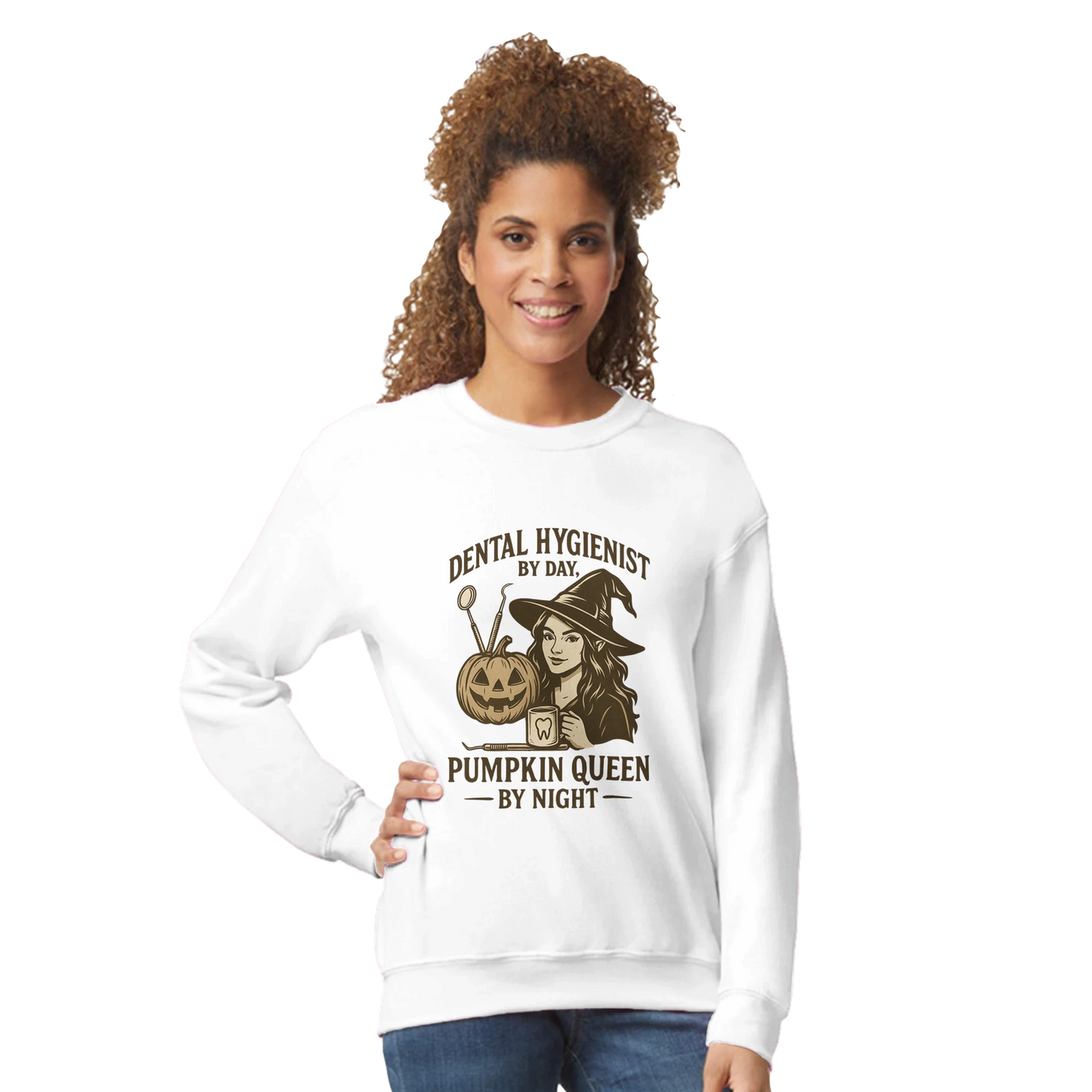 Dental Hygienist Halloween Sweatshirt – Pumpkin Queen By Night Pullover - F4 Custom Prints