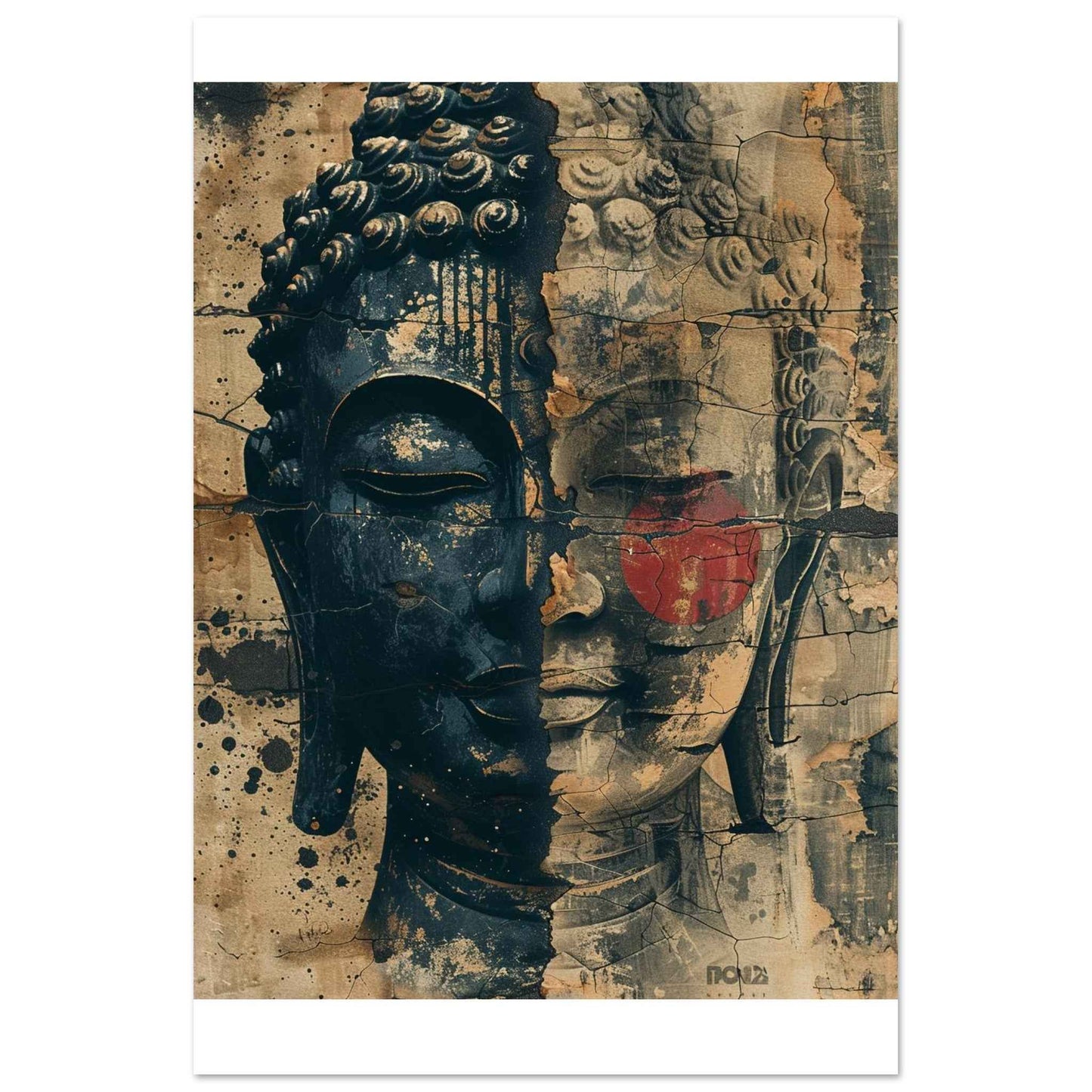 "Buddha's Duality" Poster – Rustic Zen Grunge Wall Art (Multiple Sizes Available)