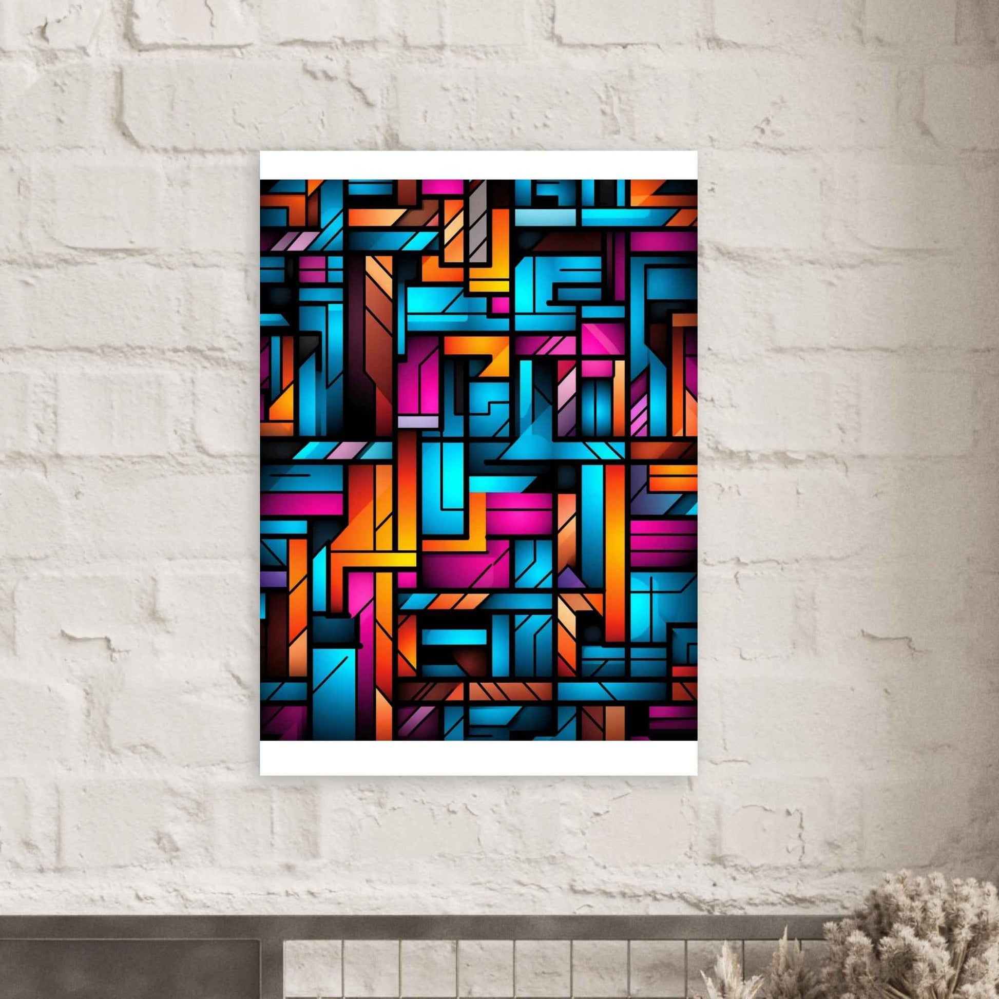 “Urban Grid” Poster – Dynamic Geometric Wall Art in Neon Hues (Multiple Sizes Available)