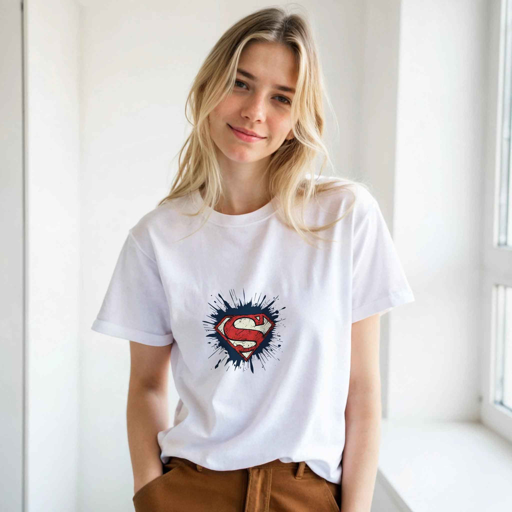 Superman Splatter T-Shirt  – Heroic Comic-Inspired Splatter Graphic Tee in Various Colors