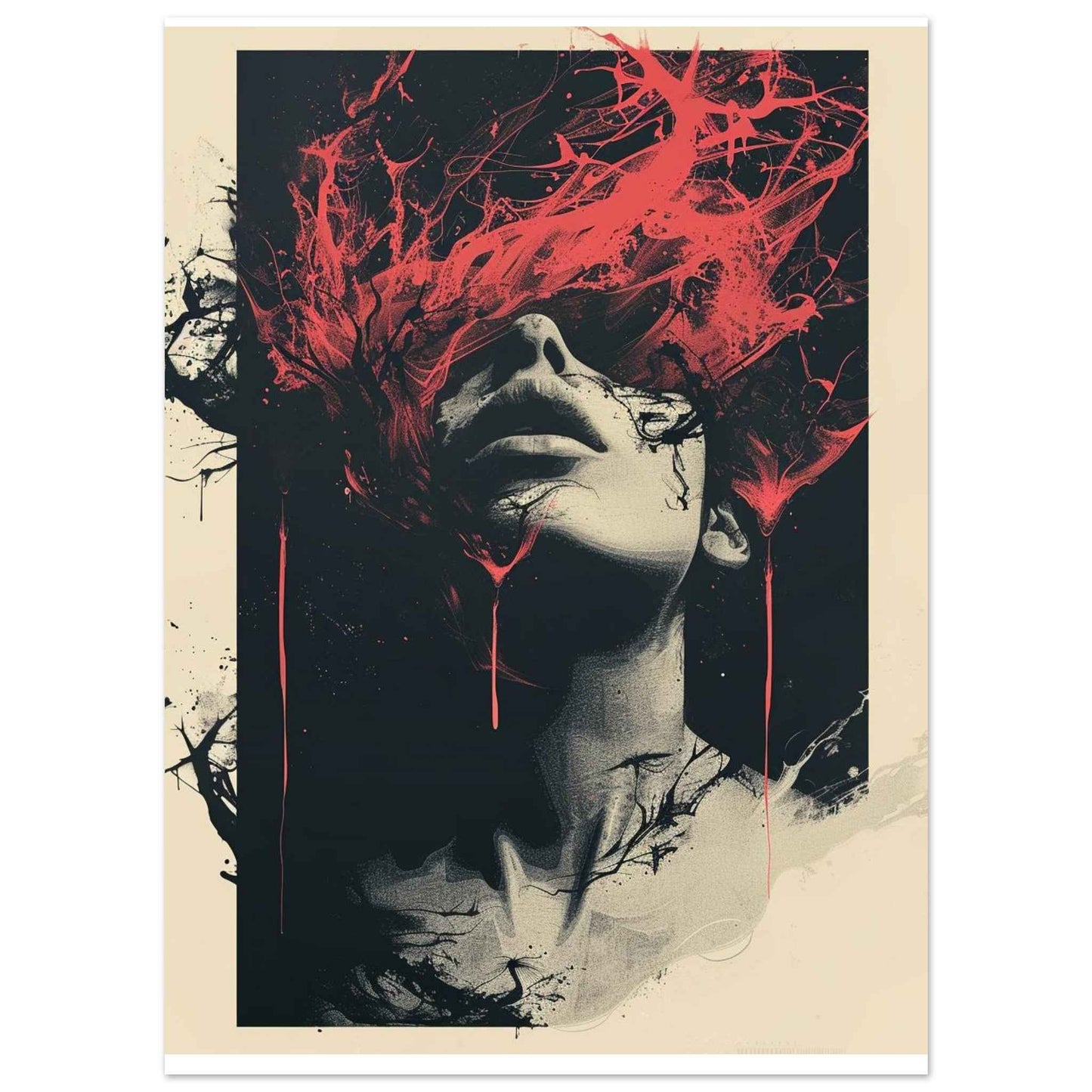 "Crimson Flow" Poster – Abstract Expressionist Wall Art (Multiple Sizes Available)