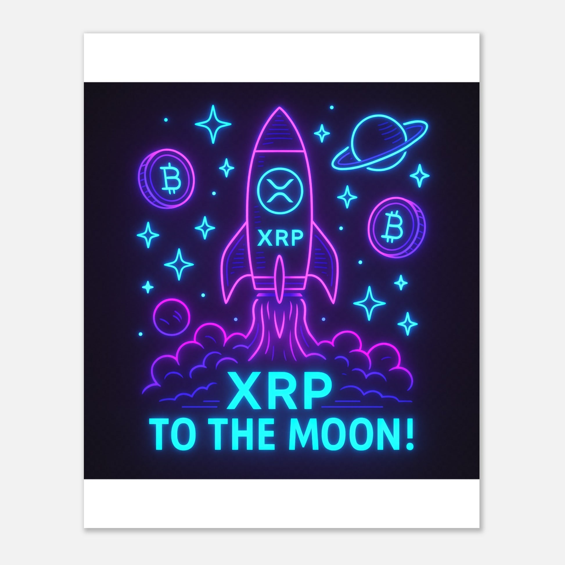 XRP To The Moon Poster – Neon Crypto Hype Wall Art - F4 Custom Prints