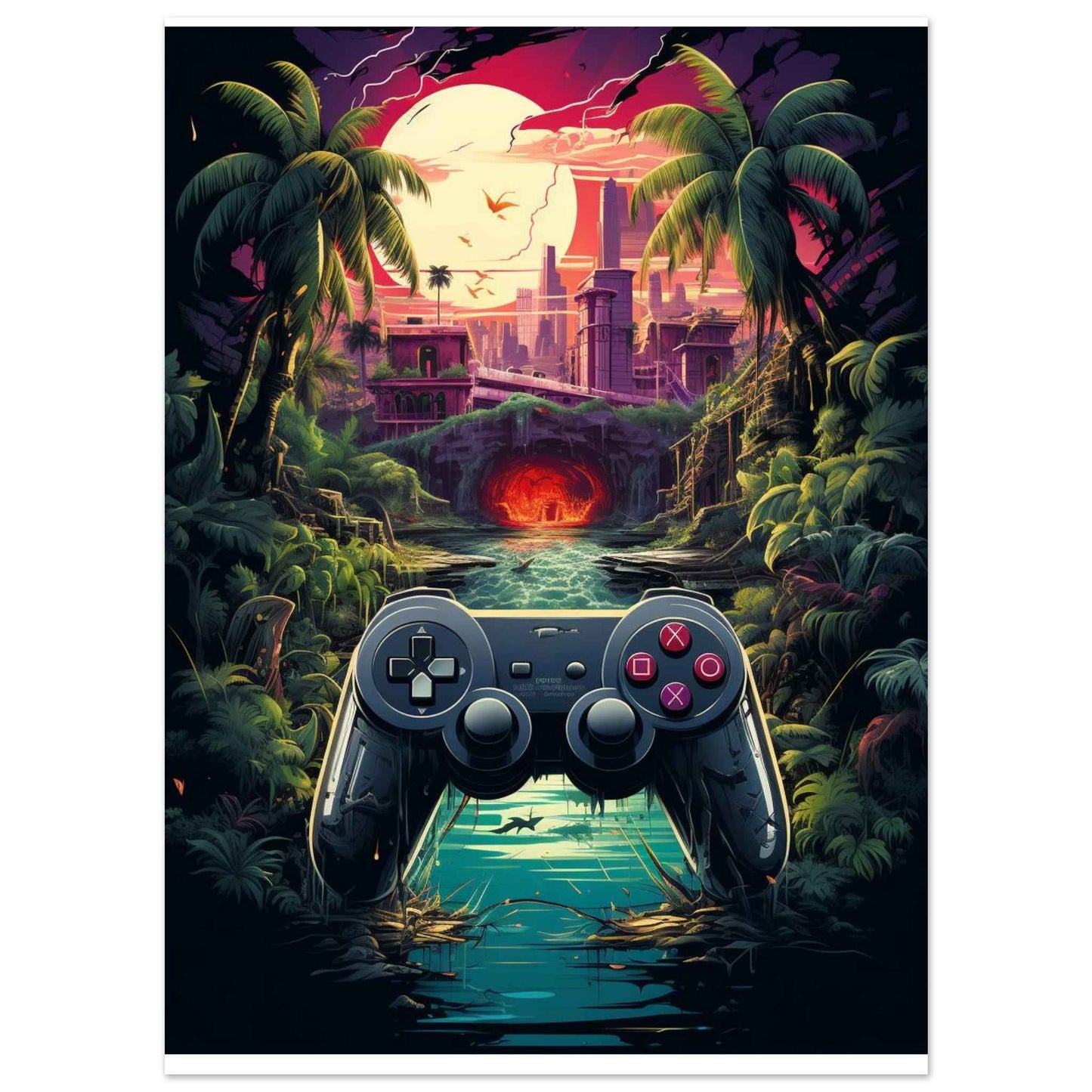 "Gamer's Paradise" Poster – Retro-Futuristic Gaming Wall Art (Multiple Sizes Available)
