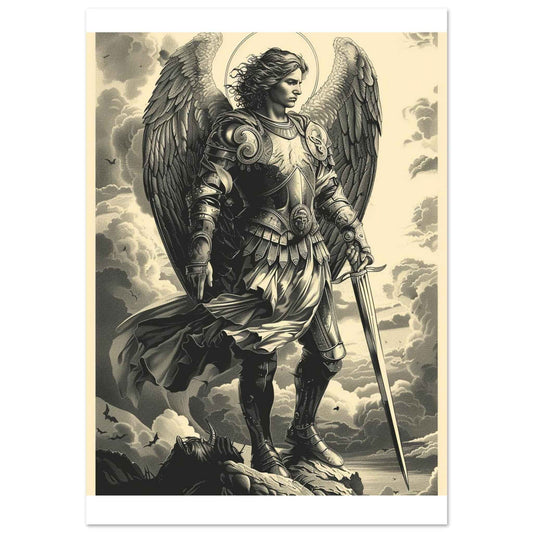 "Archangel Michael" Poster – Divine Warrior Line Art Print (Multiple Sizes Available)
