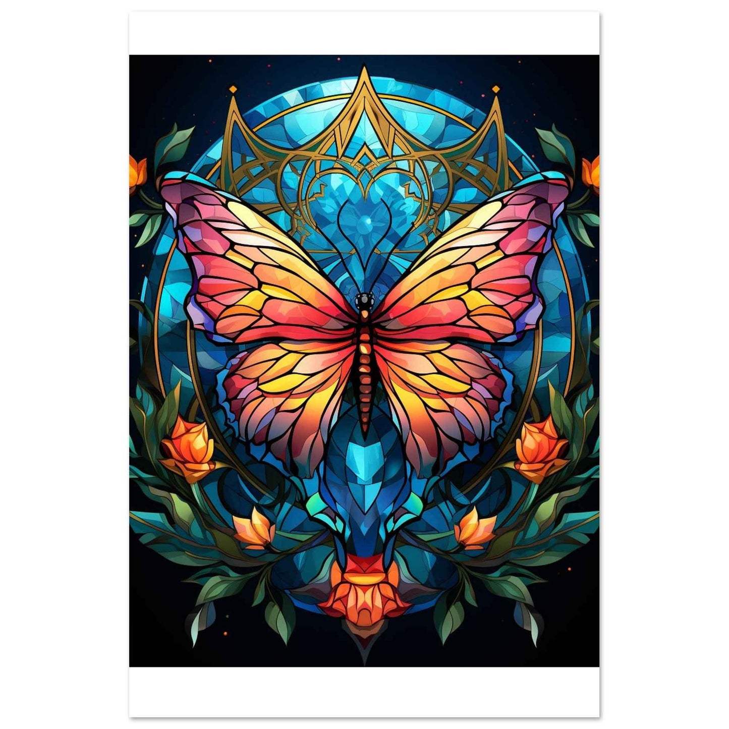 “Stained Glass Butterfly” Poster – Vibrant Neo-Traditional Wall Art (Multiple Sizes Available)